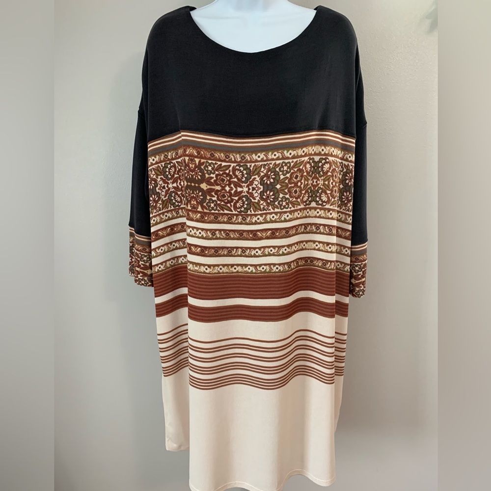 Free Poee Elegant Black and Brown Patterned Dress